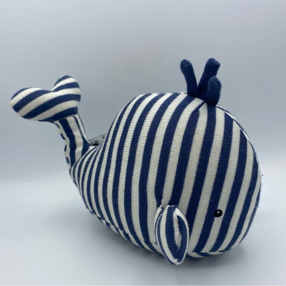 Jellycat Whale Plush Rattle Toy Baby Striped Blue White 9 Inch Coastal Gifts